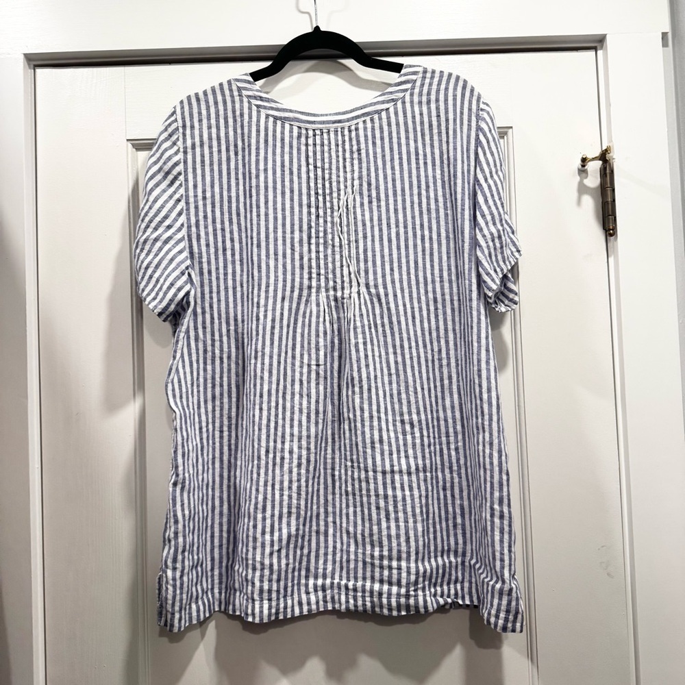 Talbots 100% Linen Blue Stripe Shirt XL Nautical Preppy Summer Spring Vacation - Picture 6 of 12